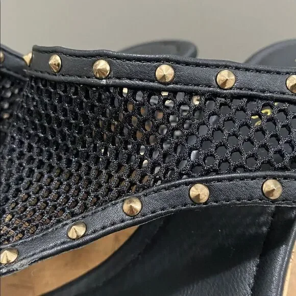 VENUS Black and Tan Beaded Mesh Wedge Sandals Size 8 - Picture 6 of 13